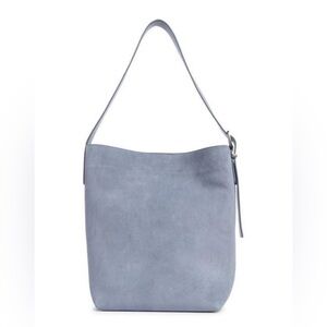Margot New York Kaye Bucket Tote Light Gray Suede Leather Shoulder Bag